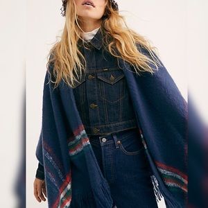 Free People Wren Plaid Wrap in Navy
